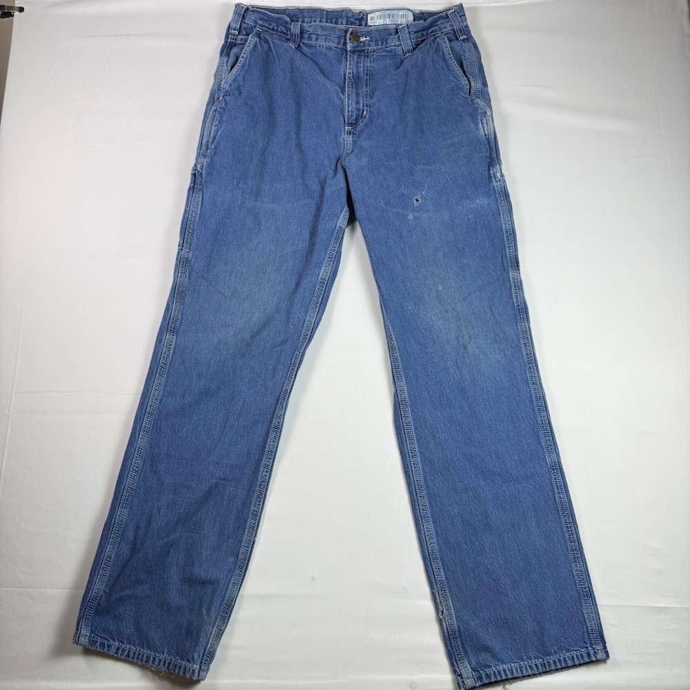 Carhartt Mens Blue Dungaree Fit Carpenter Jeans 32x32 Distressed Workwear 382-83